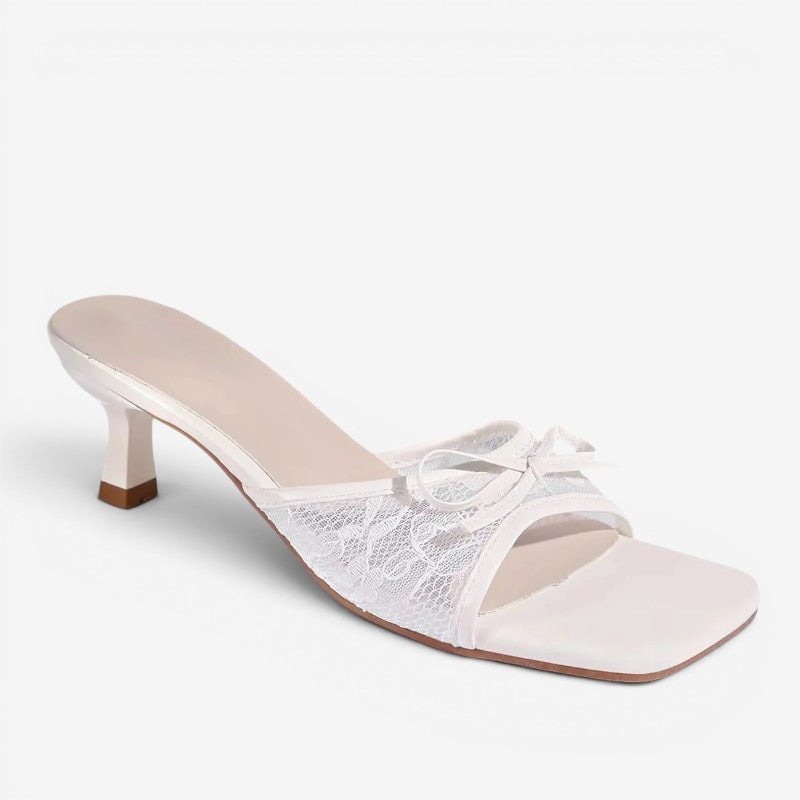 Elegant Square-Toe Slip-On Sandals with Bow Detail