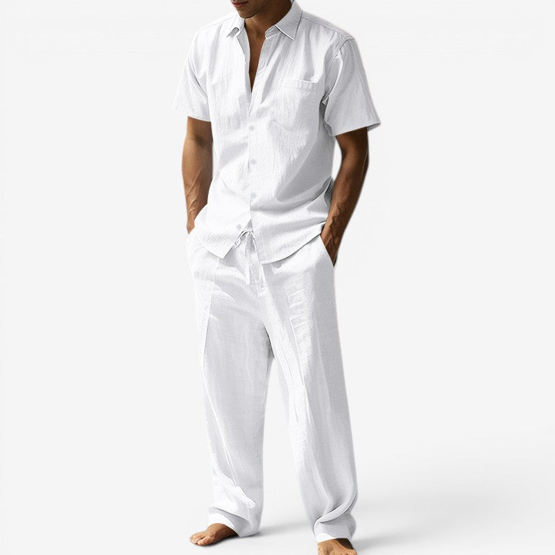Men's Short Sleeve Shirt and Drawstring Pants Set