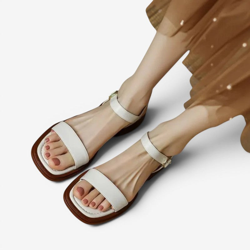 Women's Round Toe Low Heel Sandals with Adjustable Buckle