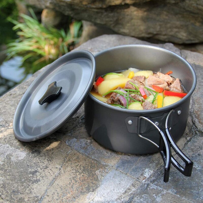 AdventureGear - Portable Camping Cookware Set All-in-One Outdoor Cooking Solution | Lightweight, Stackable, and Compact for Hiking, Travel, and Camping | Durable Aluminum Alloy with Non-Stick Surface for Easy Cooking and Cleaning