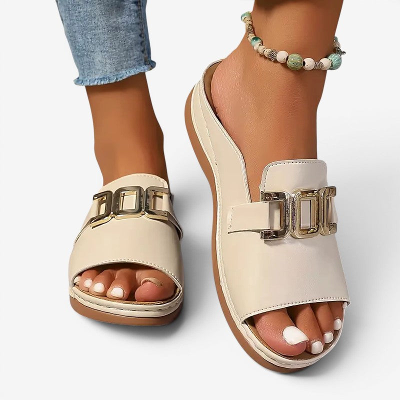 Wedge Heeled Sandals with Decorative Buckle