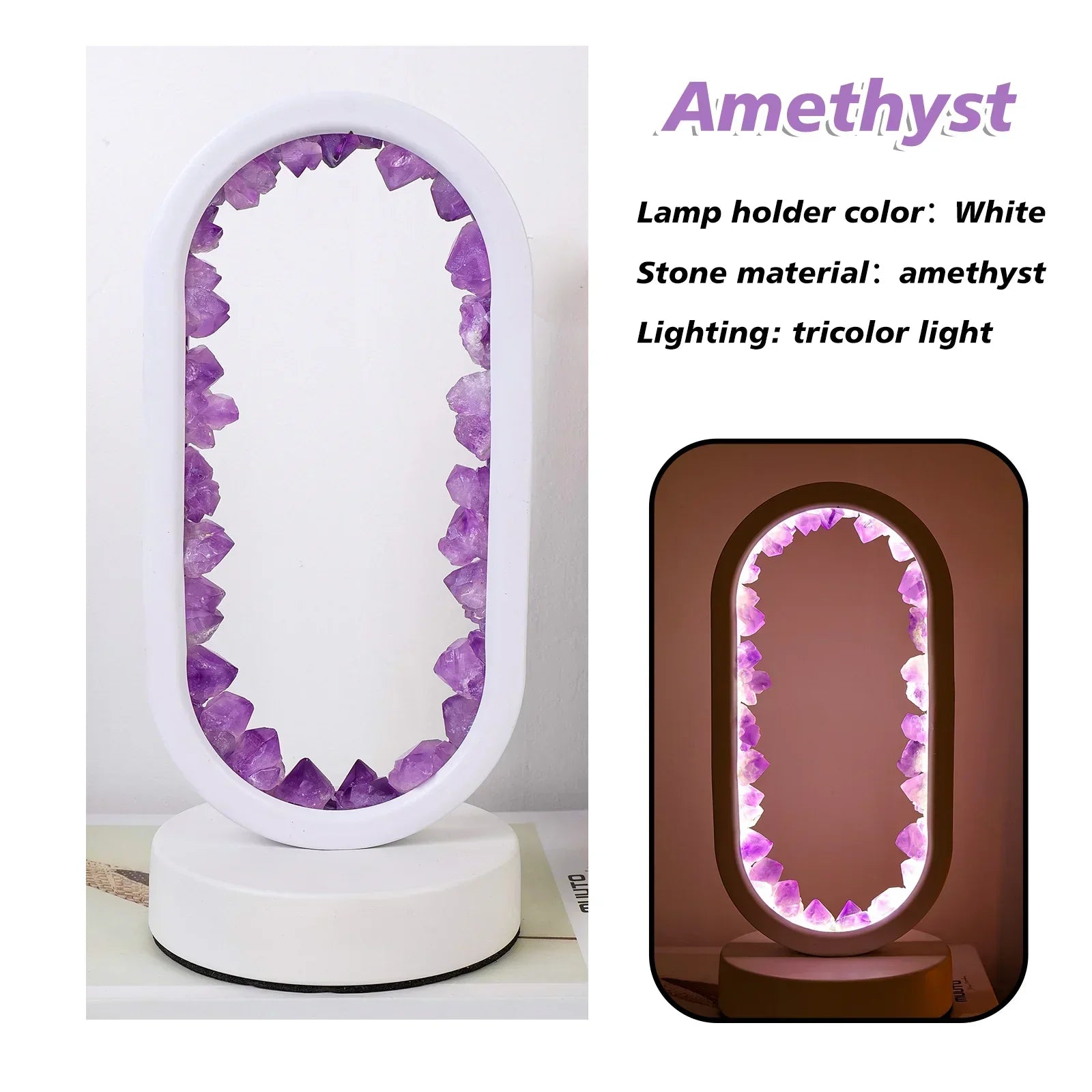 AmethystGlow- Serenity and Modern Elegance Oval Crystal LED Lamp