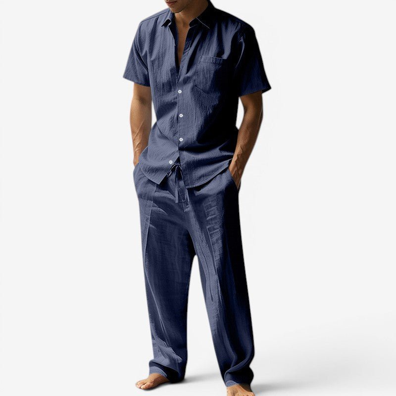 Men's Short Sleeve Shirt and Drawstring Pants Set