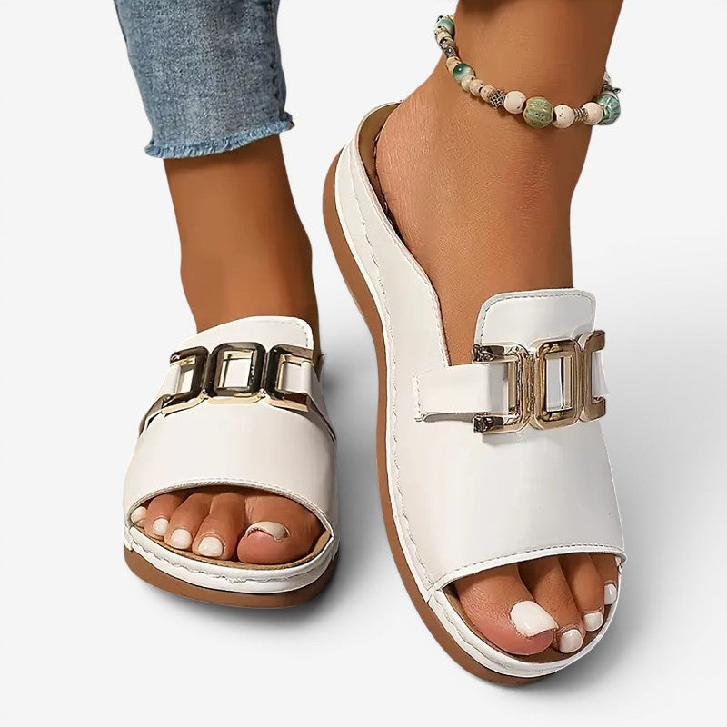 Wedge Heeled Sandals with Decorative Buckle