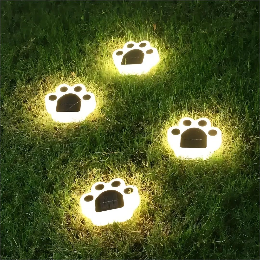 PawGlow - Solar-Powered Paw Print Pathway Lights Whimsical Paw Print Design with Soft Warm Glow | Eco-Friendly Solar Charging with Automatic Dusk-to-Dawn Illumination | Durable Weather-Resistant Accent for Garden, Walkway, or Patio
