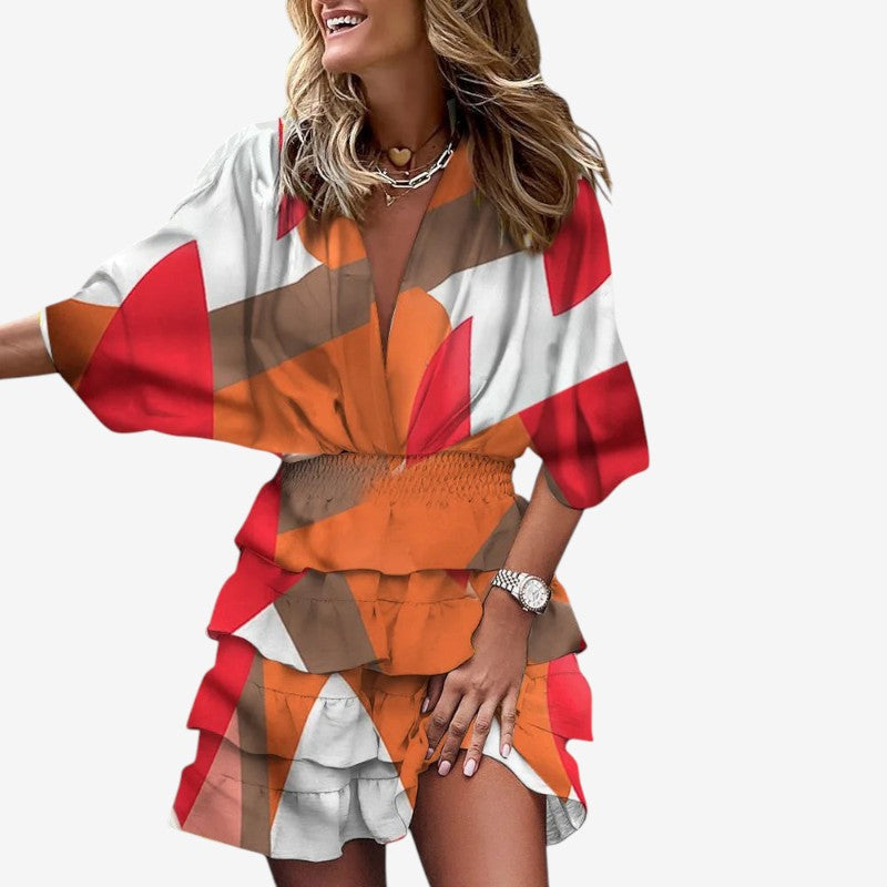 Women’s V-Neck Ruffle Bohemian Mini Dress