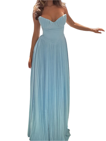 Lena | Elegant Solid Color Strapless Pleated Dress