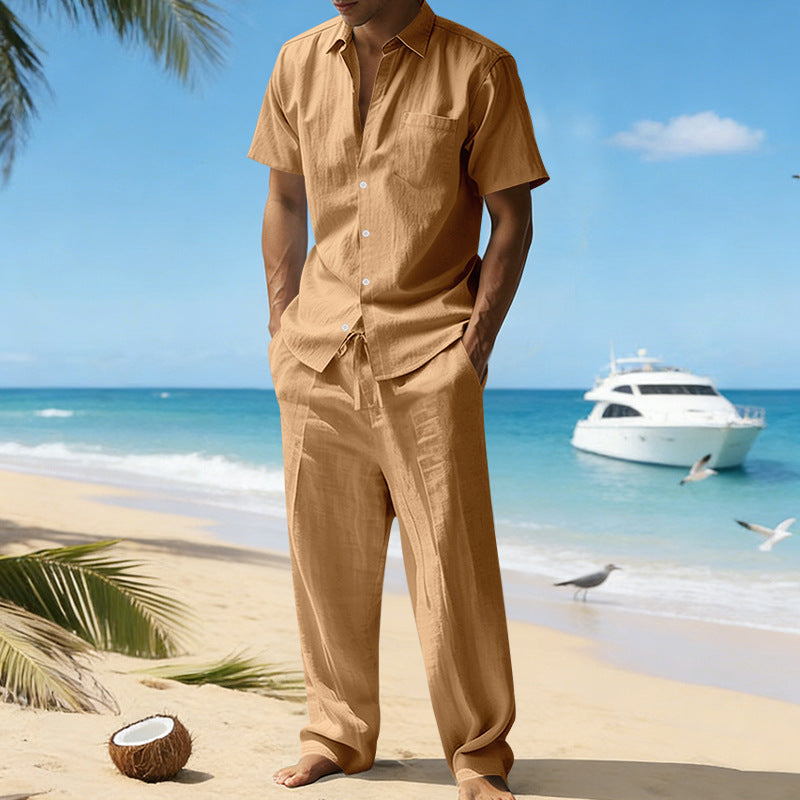 Men's Short Sleeve Shirt and Drawstring Pants Set