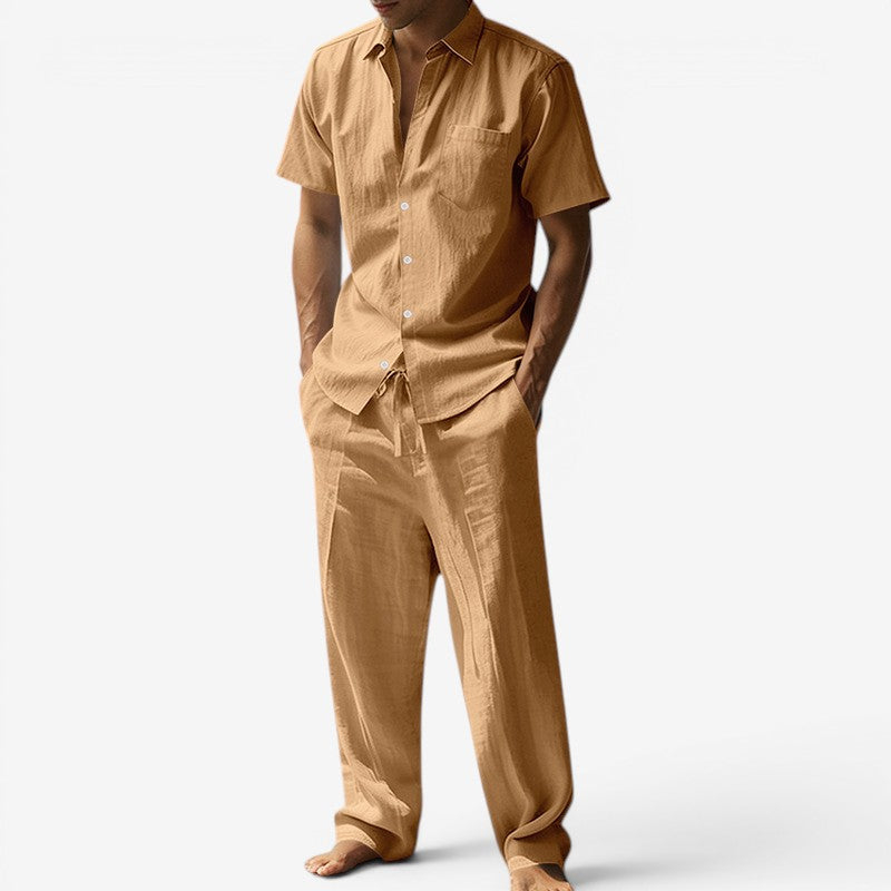 Men's Short Sleeve Shirt and Drawstring Pants Set