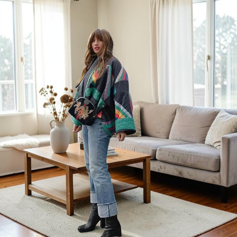 Stylish Long Sleeve Patterned Jacket for Women
