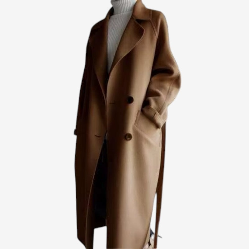 Chic Women's Long Sleeve Overcoat with Button Front