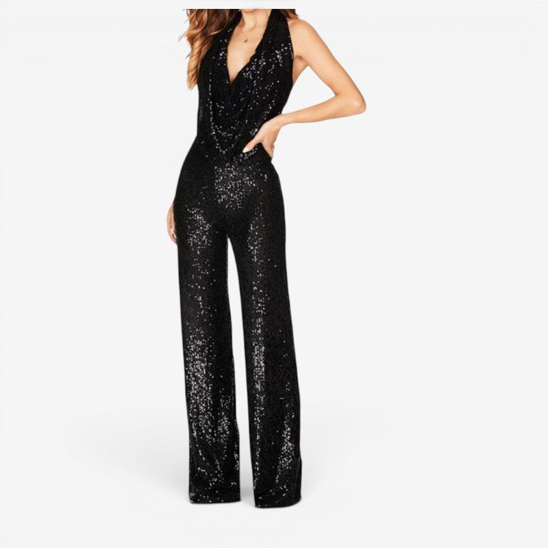 Glamorous Women's Sequin Jumpsuit with Halter Neck