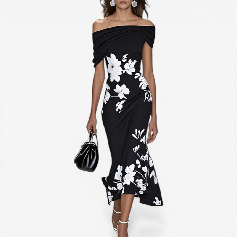 Off Shoulder Floral Slim Dress