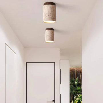 ModernTouch - Cement & Wood Flush Mount with Sleek Modern-Rustic Style | Soft Diffused Ambient Glow for Cozy Rooms | Durable Design for Living Room, Bedroom or Entryway