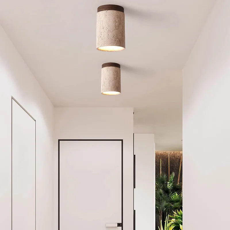 ModernTouch - Cement & Wood Flush Mount with Sleek Modern-Rustic Style | Soft Diffused Ambient Glow for Cozy Rooms | Durable Design for Living Room, Bedroom or Entryway