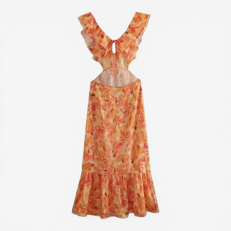Women's Ruffled V-Neck Long Dress