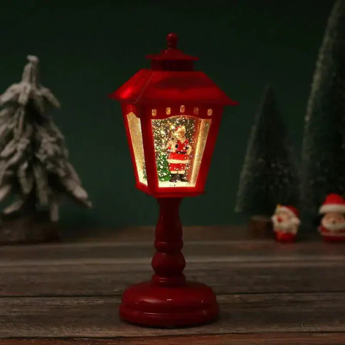 Christmas Snow Lantern with Light - Swirling Glitter Winter Scene & Warm LED Glow | Battery Operated for Easy Placement | Festive Tabletop Holiday Decor
