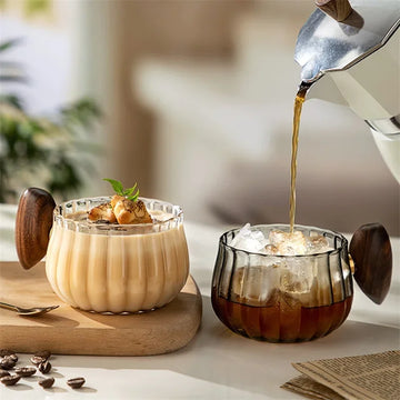 LuxeBrew - Elegant Glass Mugs with Wooden Handles