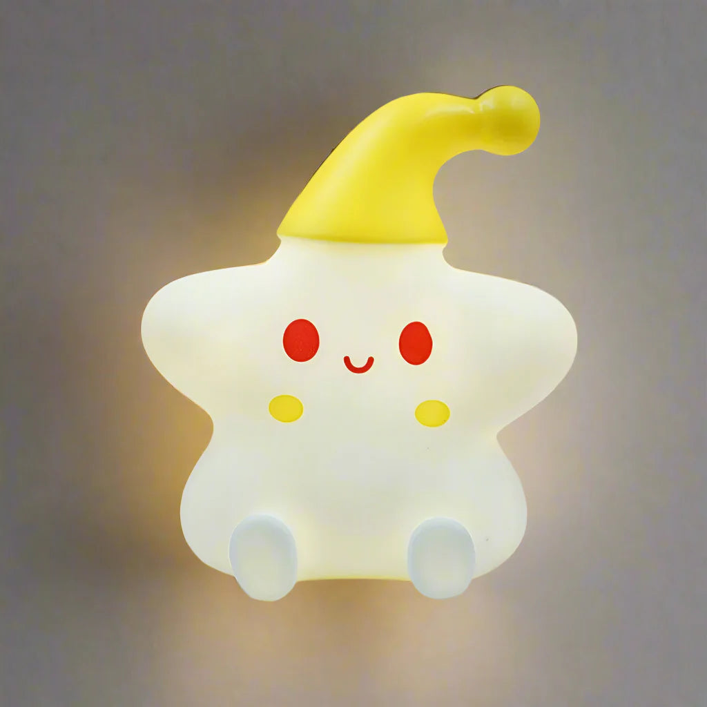StarSnuggle - Star-Shaped Night Lights Adorable Cartoon Stars with Sleeping Hats | Soft Warm Glow for Cozy Bedtime Ambiance | Kid-Friendly Portable Light for Nightstand, Shelf, or Travel