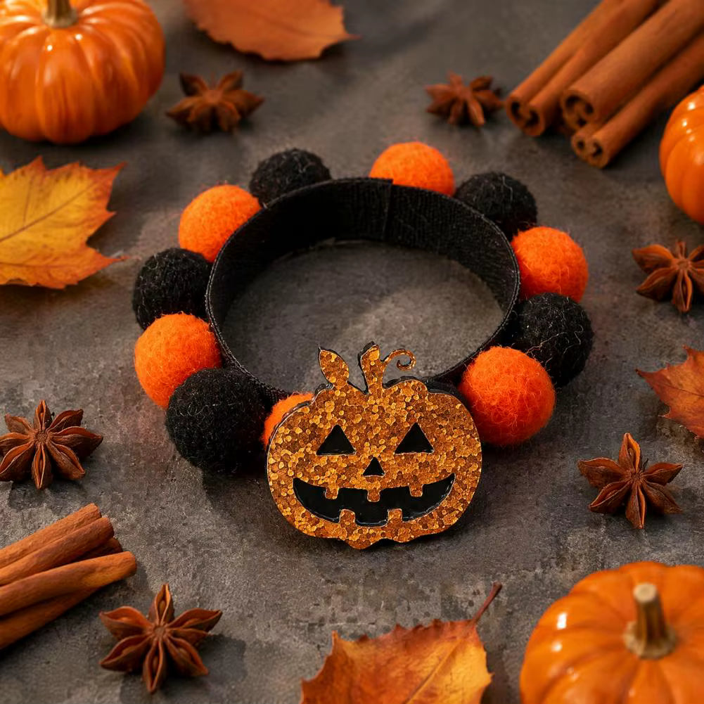 Festive Halloween Pet Collar with Pumpkin and Skull Designs