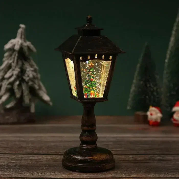 Christmas Snow Lantern with Light - Swirling Glitter Winter Scene & Warm LED Glow | Battery Operated for Easy Placement | Festive Tabletop Holiday Decor