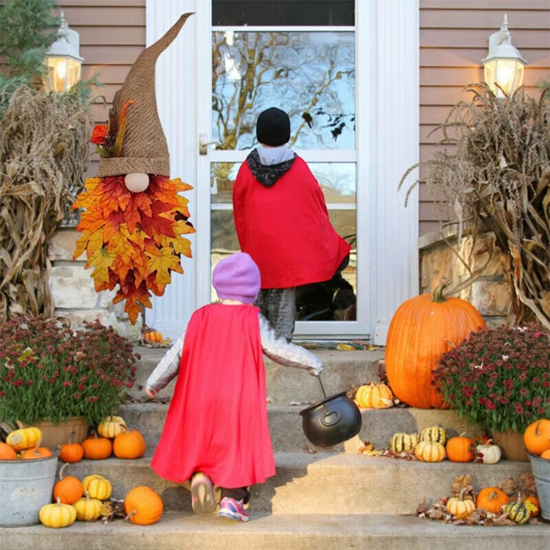 Charming Rustic Gnome Door Hanger with Fall Leaves