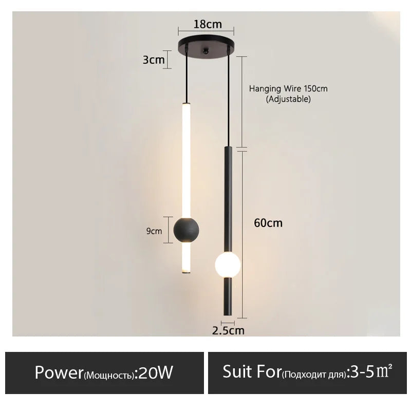 LumaSphere - Minimalist Pendant Light Slender Black Rod with Spherical Glass Globe | Soft Ambient Lighting with Adjustable Drop | Elegant Accent for Dining, Kitchen, or Hallway