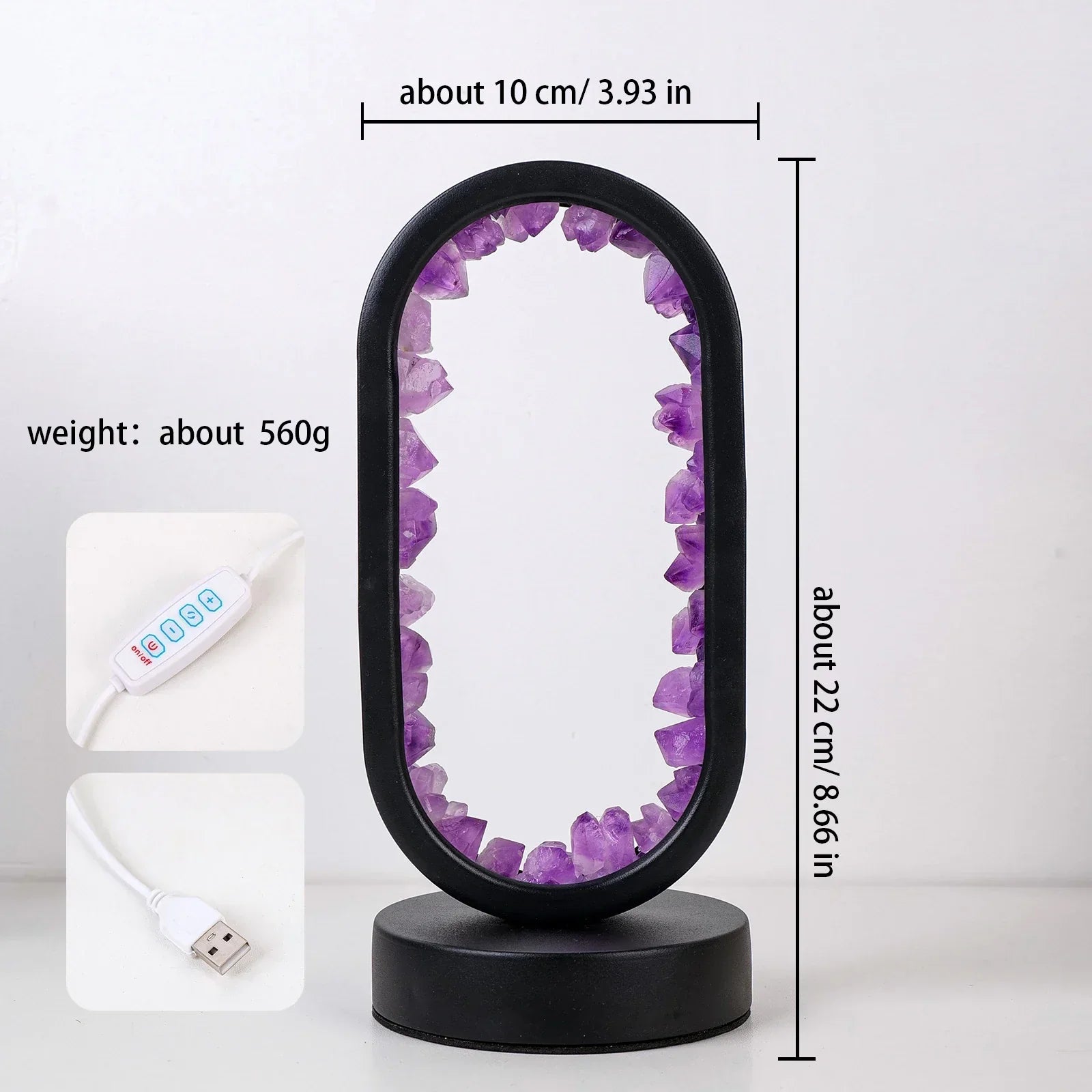 AmethystGlow- Serenity and Modern Elegance Oval Crystal LED Lamp