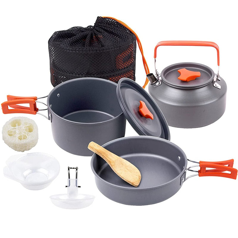 AdventureGear - Portable Camping Cookware Set All-in-One Outdoor Cooking Solution | Lightweight, Stackable, and Compact for Hiking, Travel, and Camping | Durable Aluminum Alloy with Non-Stick Surface for Easy Cooking and Cleaning