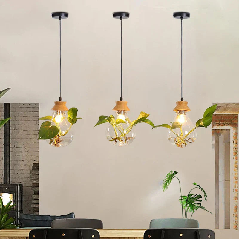 BotanicaGlow – Floating Plant Glass Bulb with Natural Wood Accents | Soft Warm LED Glow for Cozy Ambience | Statement Lighting for Dining, Cafe or Workspace