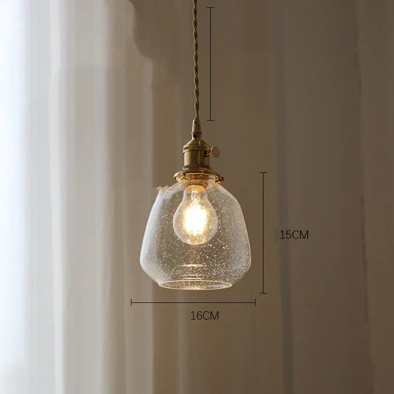 LumiElegance – Textured Clear Glass with Brass & Dark Wood Accents | Adjustable Cord for Perfect Hanging Height | Timeless Warm Glow for Kitchen or Dining