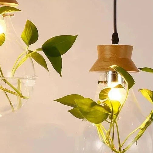 BotanicaGlow – Floating Plant Glass Bulb with Natural Wood Accents | Soft Warm LED Glow for Cozy Ambience | Statement Lighting for Dining, Cafe or Workspace
