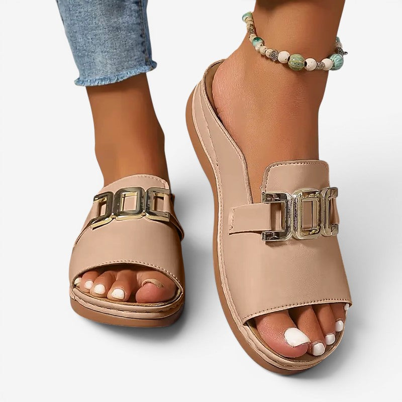 Wedge Heeled Sandals with Decorative Buckle
