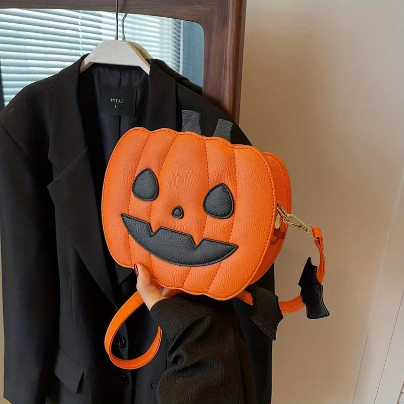 Luna - Pumpkin Purse with Bat Motif