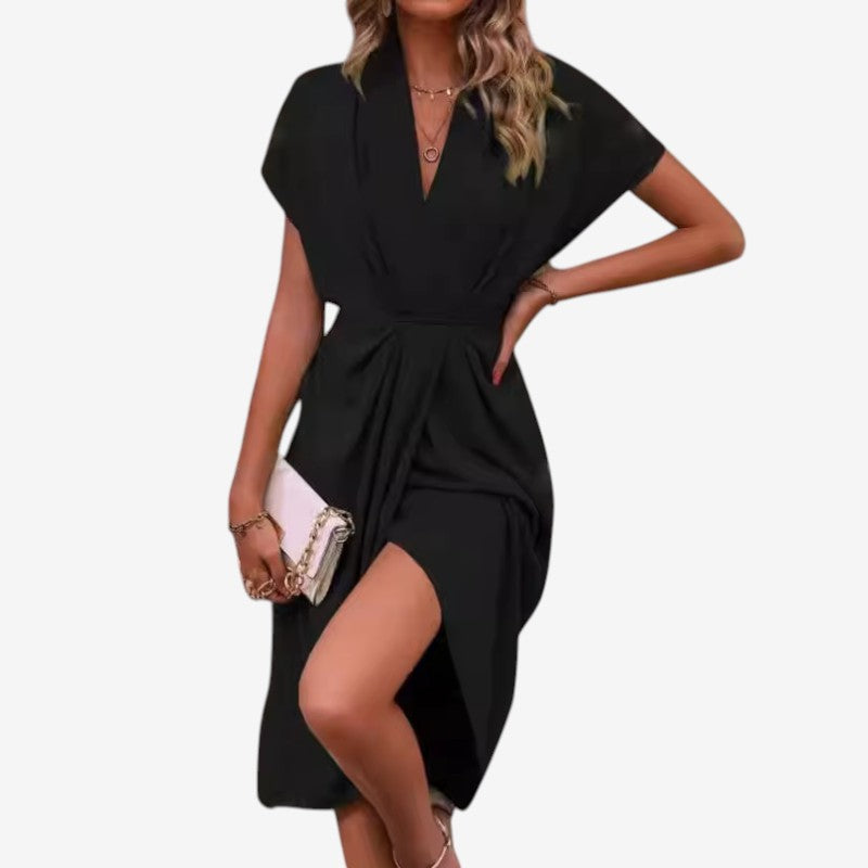 Elegant Midi Dress with V-Neck