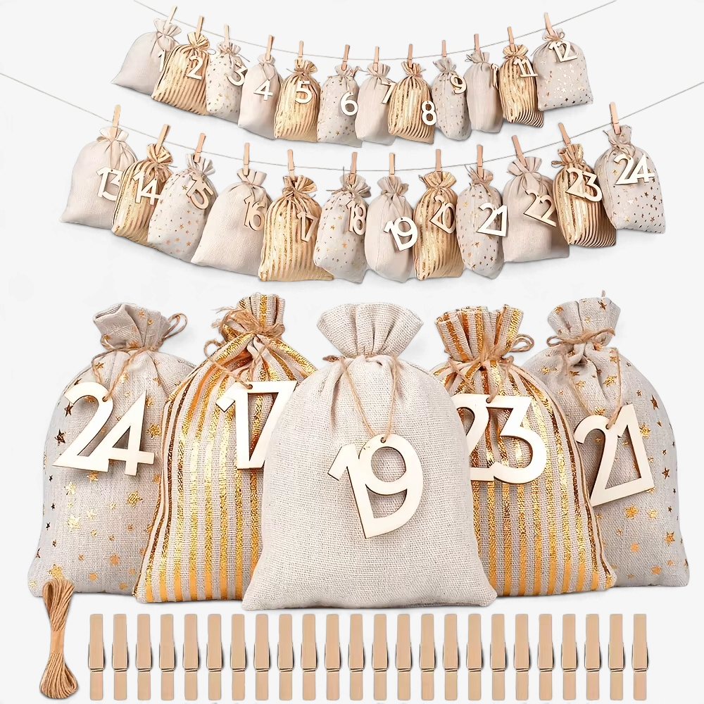 Adventstash - Adventi naptár 24 számozott textilzsákkal