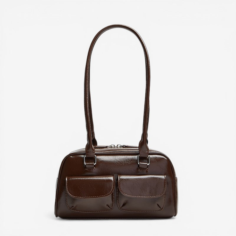 Multi Pocket Zip Leather Handbag