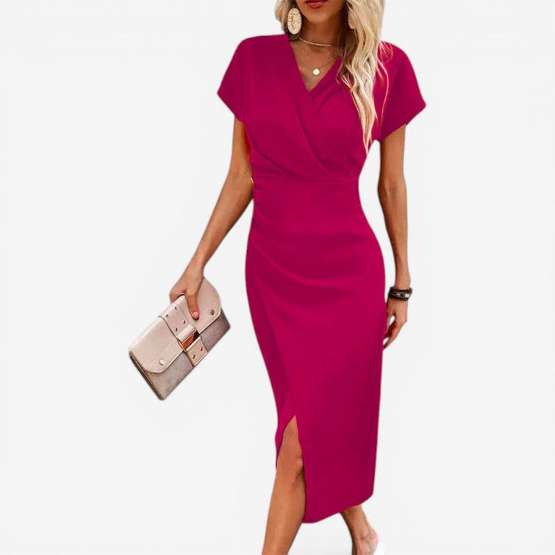 V-Shape Side Slit Midi Dress