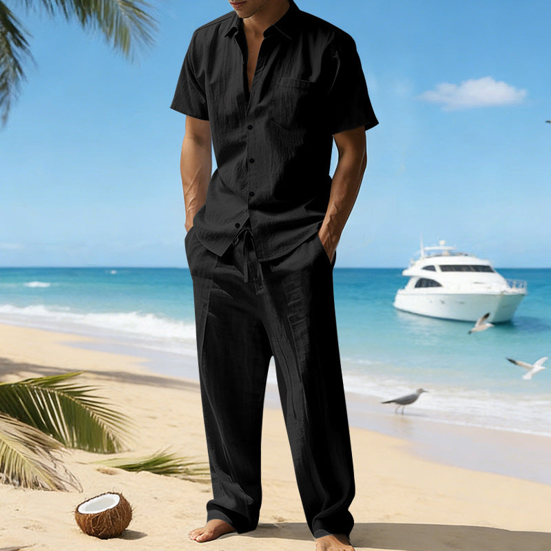 Men's Short Sleeve Shirt and Drawstring Pants Set