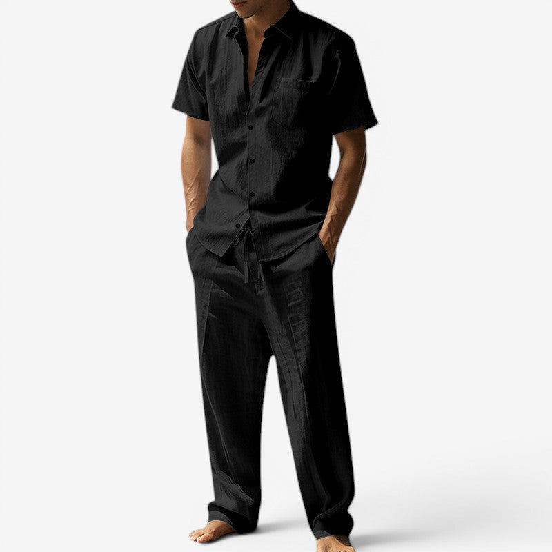 Men's Short Sleeve Shirt and Drawstring Pants Set