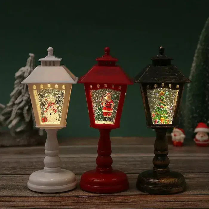 Christmas Snow Lantern with Light - Swirling Glitter Winter Scene & Warm LED Glow | Battery Operated for Easy Placement | Festive Tabletop Holiday Decor