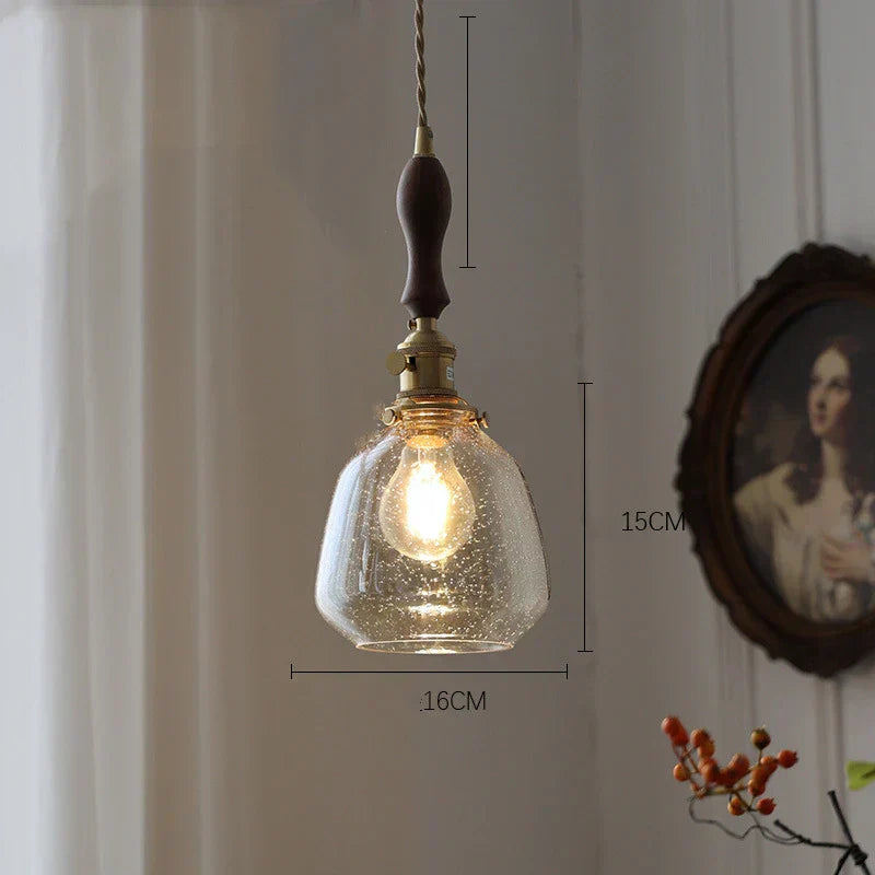 LumiElegance – Textured Clear Glass with Brass & Dark Wood Accents | Adjustable Cord for Perfect Hanging Height | Timeless Warm Glow for Kitchen or Dining