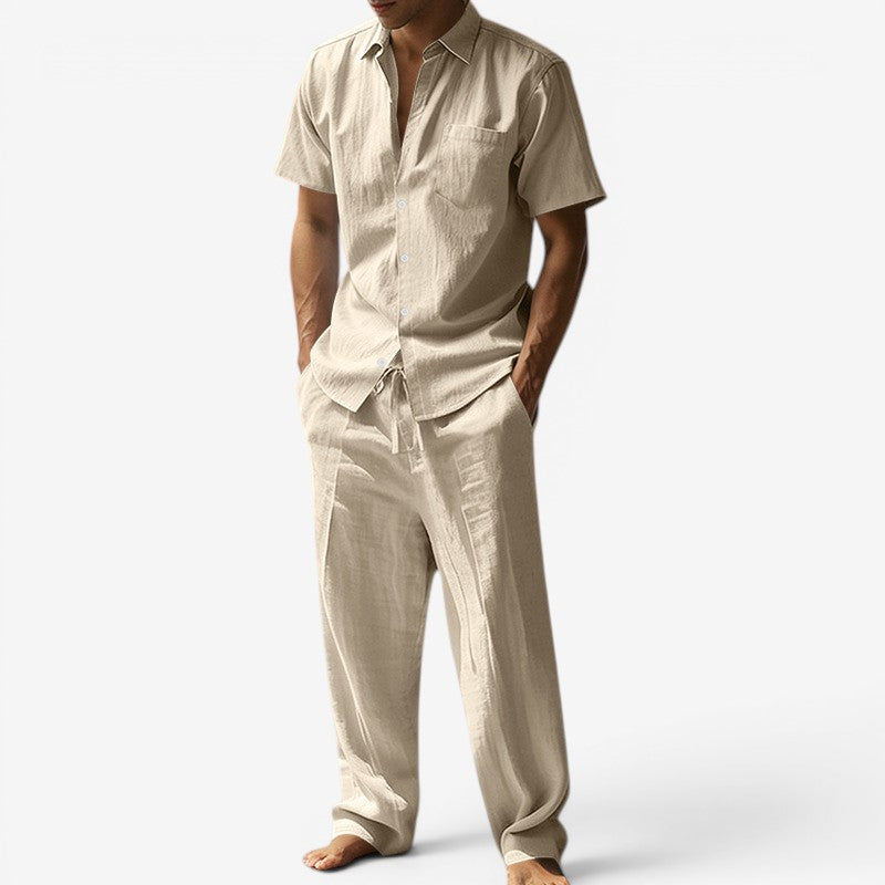 Men's Short Sleeve Shirt and Drawstring Pants Set