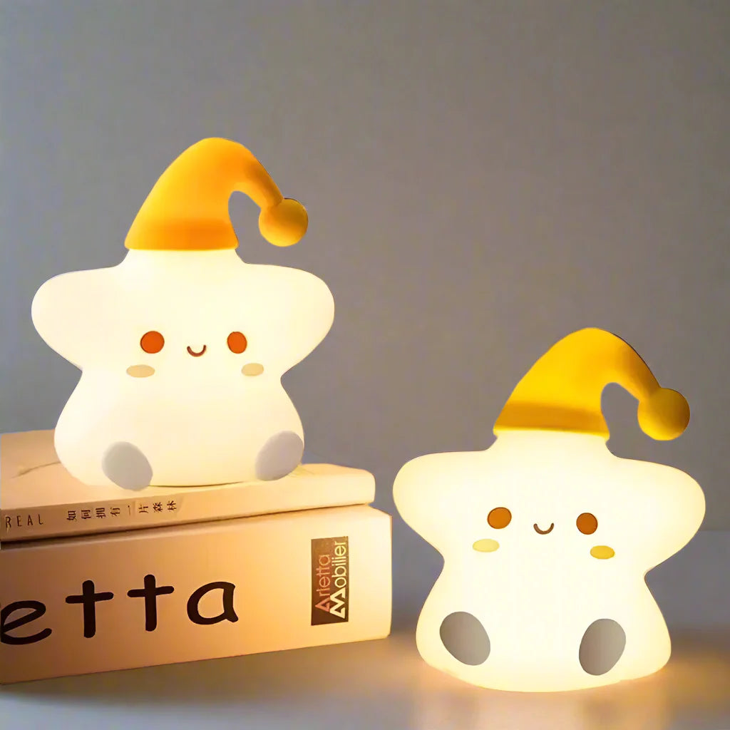StarSnuggle - Star-Shaped Night Lights Adorable Cartoon Stars with Sleeping Hats | Soft Warm Glow for Cozy Bedtime Ambiance | Kid-Friendly Portable Light for Nightstand, Shelf, or Travel