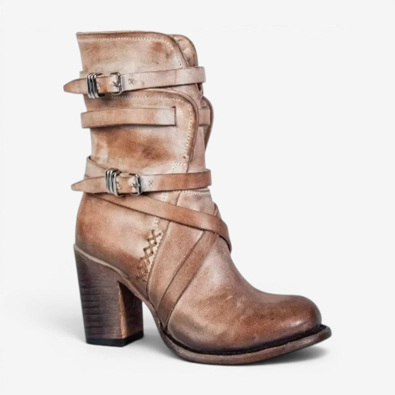 Women's Ankle Boots with Double Buckle Straps