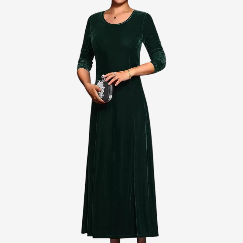 Round Neck Velvet Long Sleeve Dress