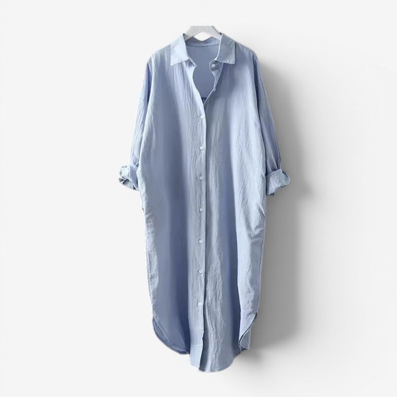Elegant Women's Long Sleeve Midi Shirt Dress