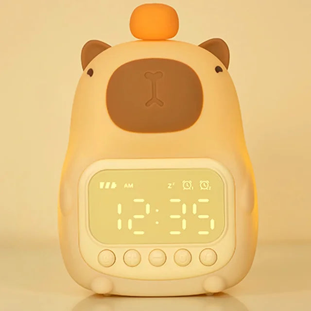 CapyTid - Capybara-Shaped Alarm Clock Gentle LED Night Light with Soothing Wake-Up Function | Rechargeable Eco-Friendly Design | Cozy and Adorable Alarm Clock for Bedroom or Travel