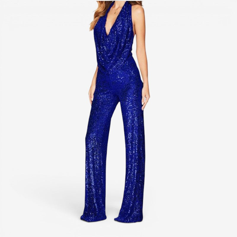 Glamorous Women's Sequin Jumpsuit with Halter Neck