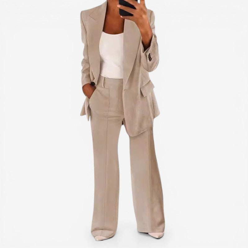 One-Button Blazer Trouser Suit Set